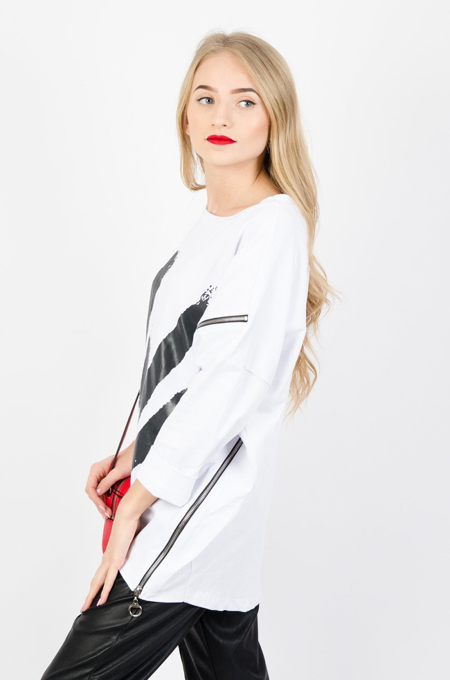 BIAŁA DZIANINOWA BLUZKA Z ZAMKIEM 