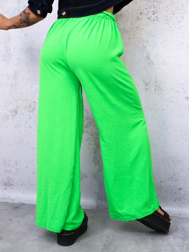 SPODNIE SZEROKIE Z GUMĄ I WIĄZANIEM W PASIE- ZIELONE