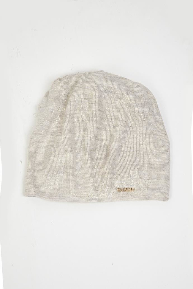 Beżowa czapka ze złotymi drobinkami i naszywką "JAKOB"