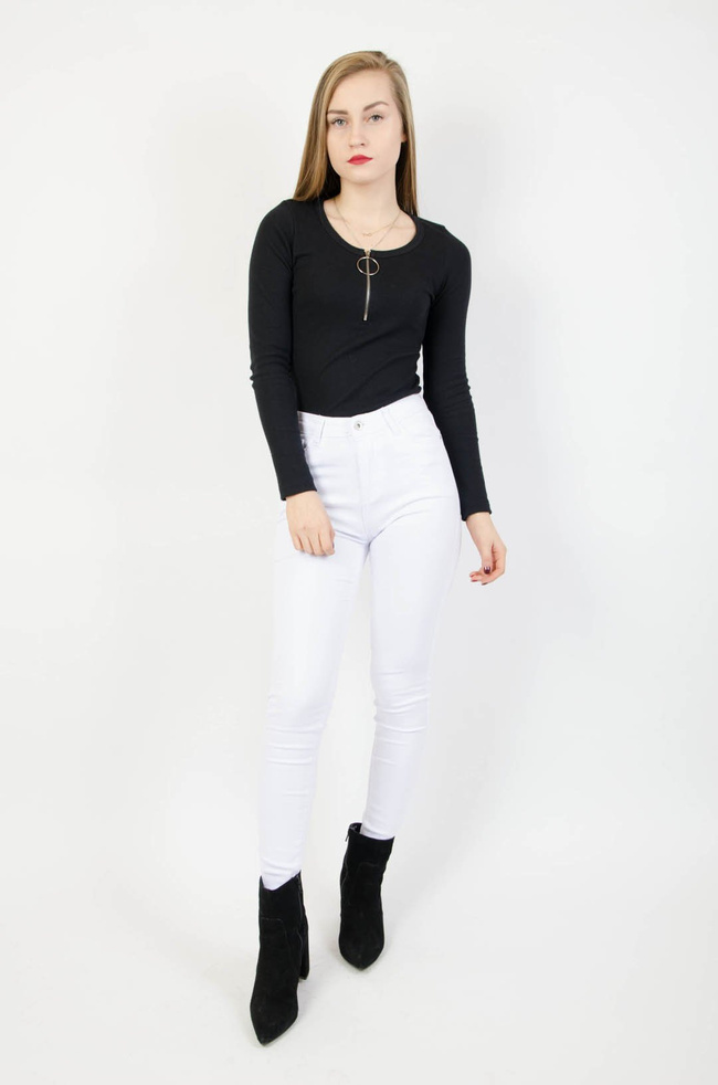 Białe spodnie skinny jeans z wysokim stanem