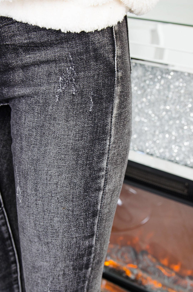 CIEMNO-SZARE SPODNIE JEANOWE Z WYSOKIM STANEM