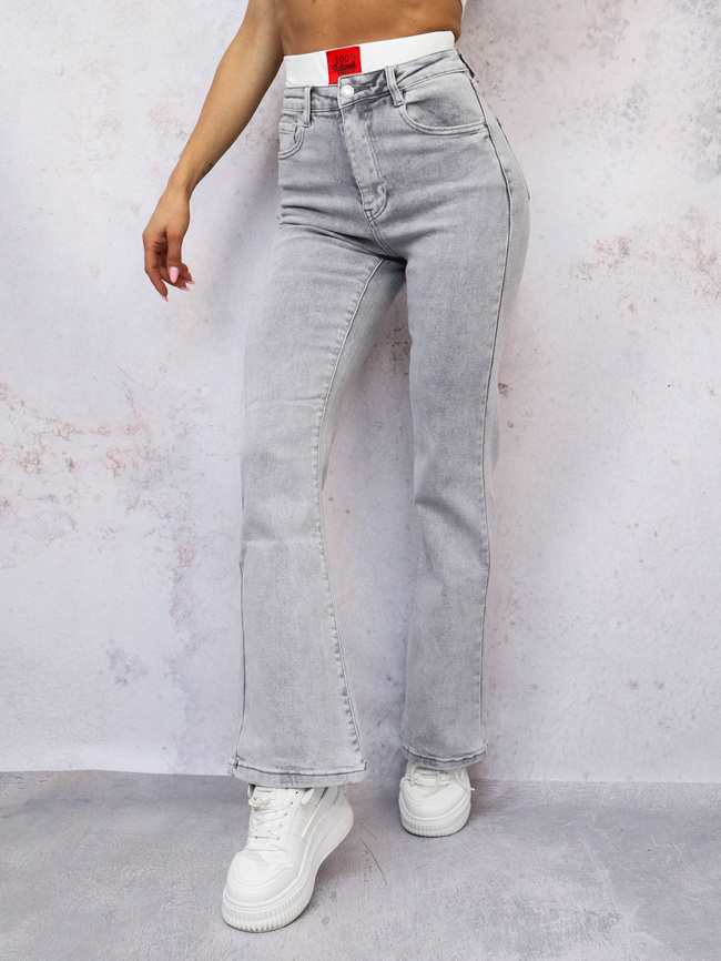 SPODNIE JEANSOWE FLARE DZWONY- SZARE