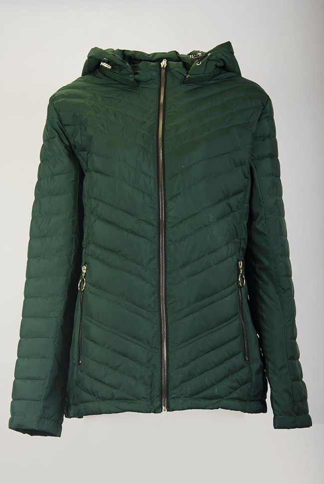 (DUŻE ROZMIARY) Zielona kurtka pikowana z odpinanym kapturem