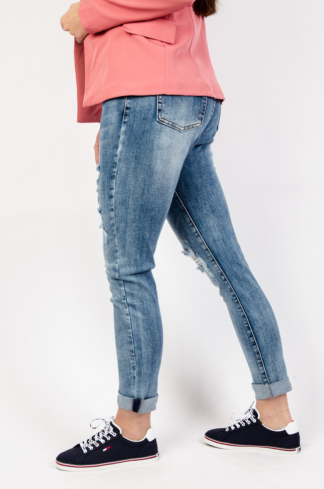 JASNE SPODNIE JEANSOWE Z PRZETARCIAMI - WYSOKI STAN