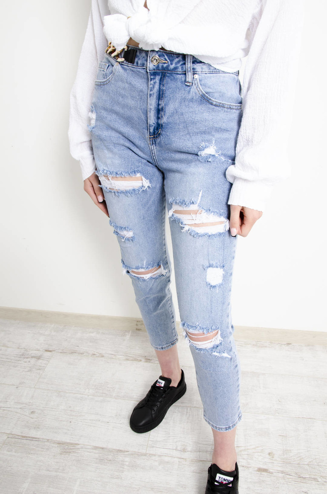 SPODNIE JEANSOWE MOM FIT Z ŁAŃCUCHEM 