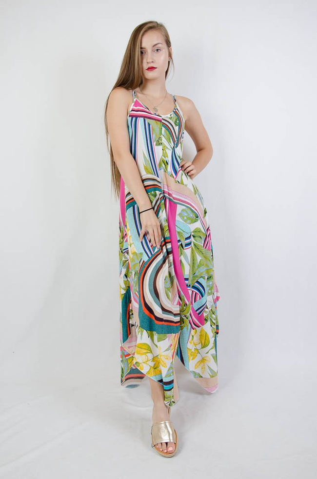 ASYMETRYCZNA SUKIENKA NA CIENKICH RAMIĄCZKACH