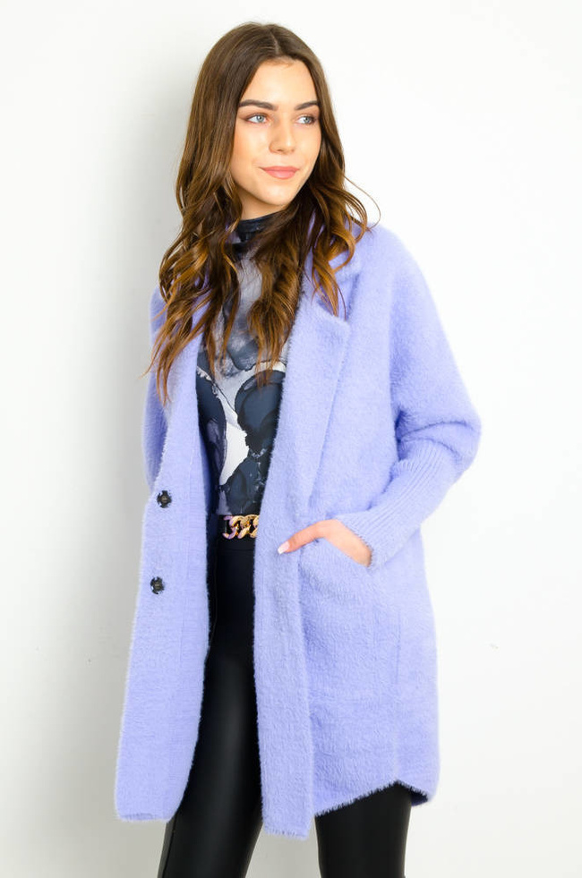 PŁASZCZ DŁUGI WEŁNIANY ALPAKA- JASNO-FIOLETOWY