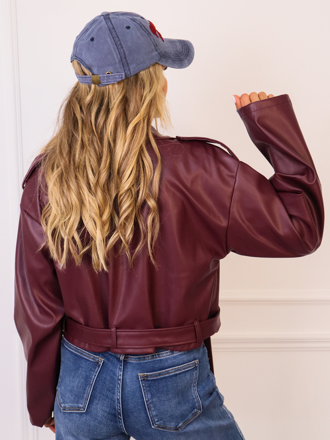 KURTKA RAMONESKA Z PASKIEM- BORDOWA