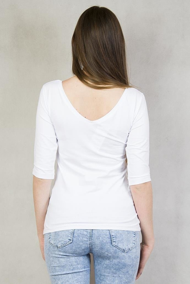 Biała bluzka dekolt w serek z wyciętym tyłem