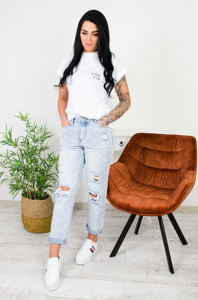 JASNE SPODNIE JEANSOWE BOYFRIEND Z WYSOKIM STANEM