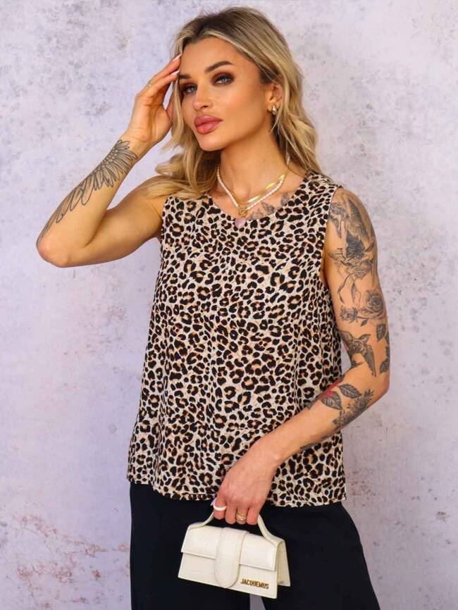 TOP NA RAMIĄCZKACH W PANTERKĘ- BRĄZOWY