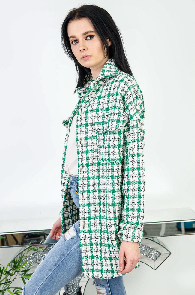 NARZUTA KOSZULOWA W BIAŁO-ZIELONĄ PEPITKĘ 