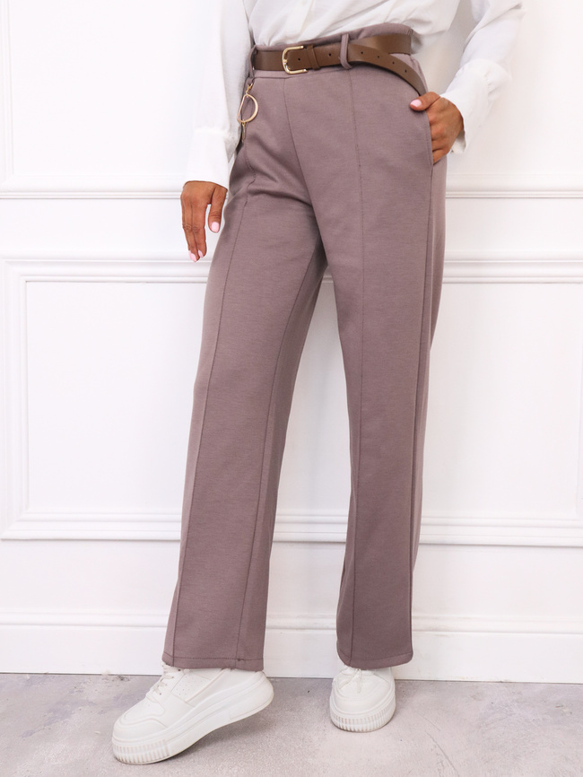 SPODNIE MATERIAŁOWE Z SZEROKIMI NOGAWKAMI+ PASEK- CAPPUCCINO