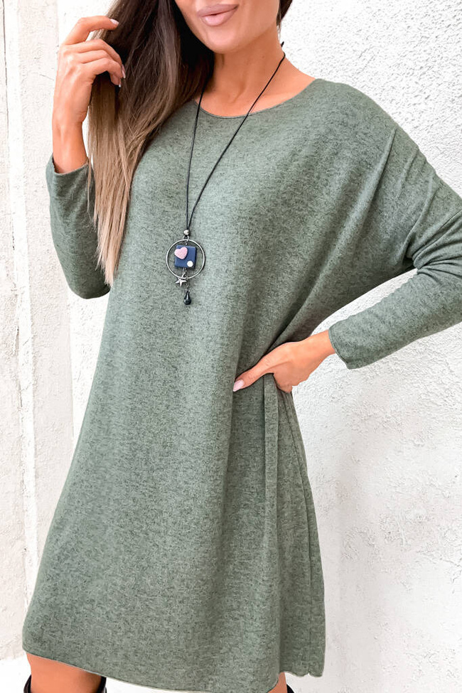 JASNO ZIELONA SUKIENKA MIDI OVERSIZE+ NASZYJNIK