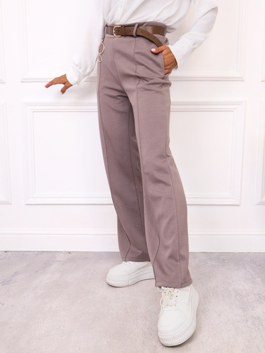 SPODNIE MATERIAŁOWE Z SZEROKIMI NOGAWKAMI+ PASEK- CAPPUCCINO