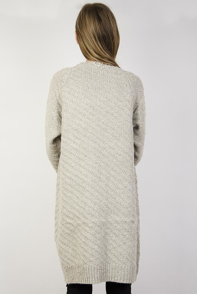 Kardigan z domieszką wełny beżowy z naszywkami