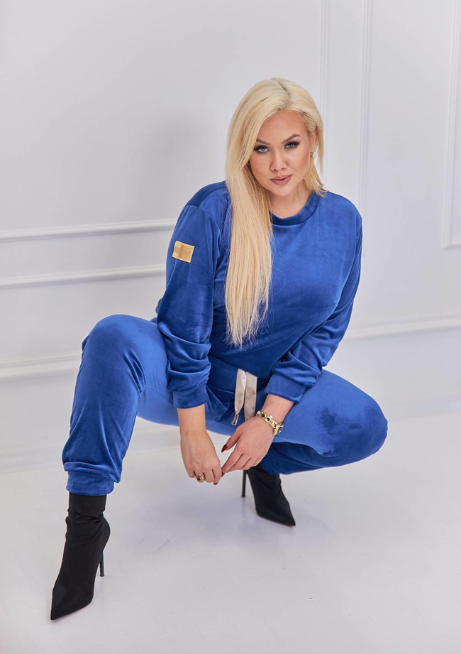 CHABROWY KOMPLET DRESOWY WELUROWY Z OZDOBNĄ NASZYWKĄ- PLUS SIZE