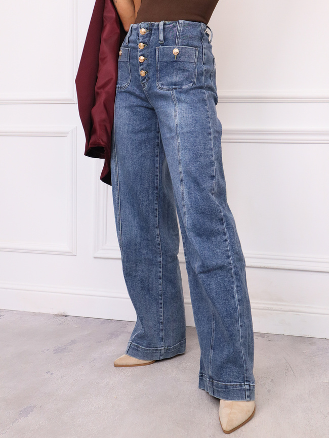 SPODNIE JEANSOWE Z PRZESZYCIAMI I KIESZENIAMI Z PRZODU- JEANS