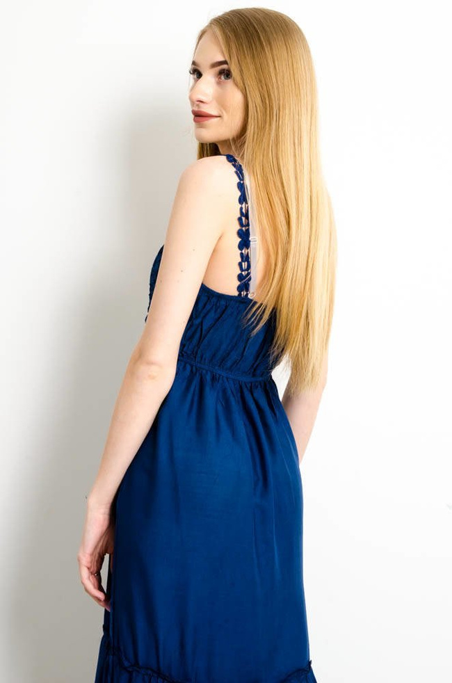 GRANATOWA SUKIENKA MAXI NA RAMIĄCZKACH Z AŻUROWĄ GÓRĄ