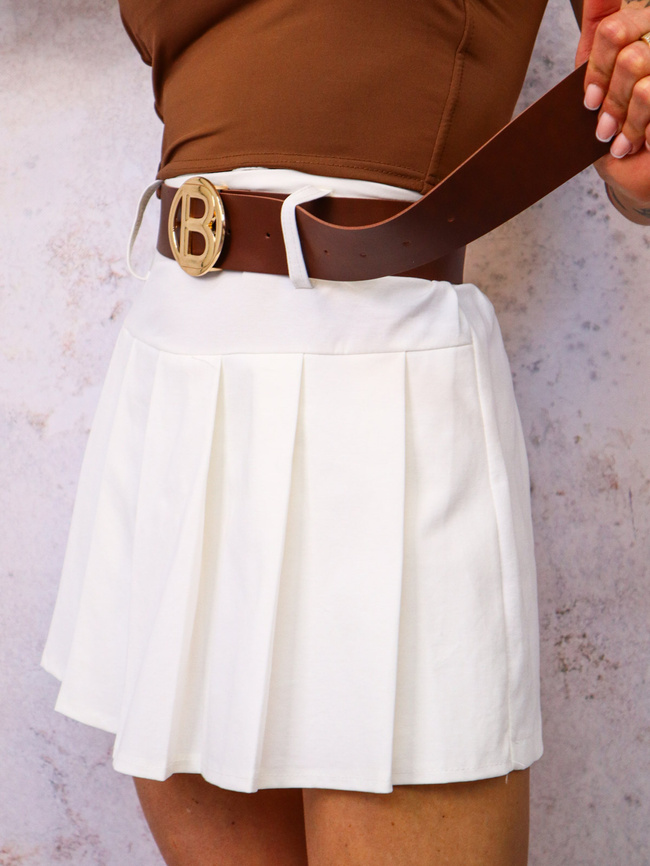 SPÓDNICO-SPODENKI PLISOWANE+ PASEK- BIAŁE