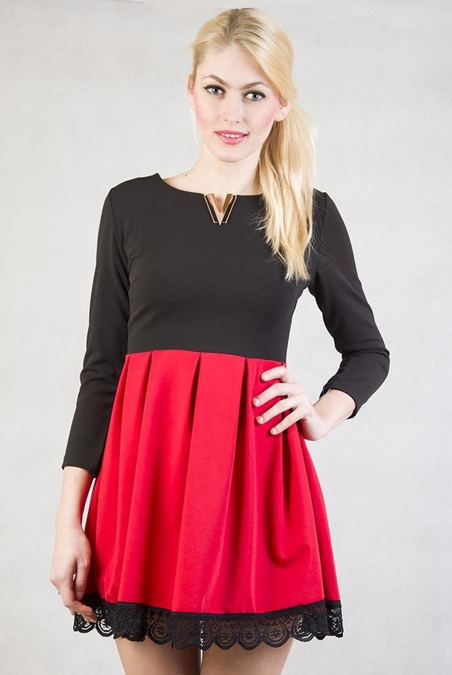 Czarno-czerwona sukienka rozkloszowana