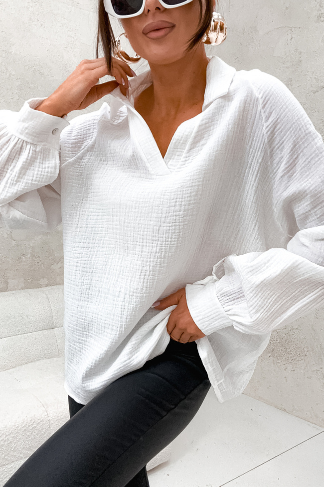 BLUZKA KOSZULOWA MUŚLINOWA- BIAŁA