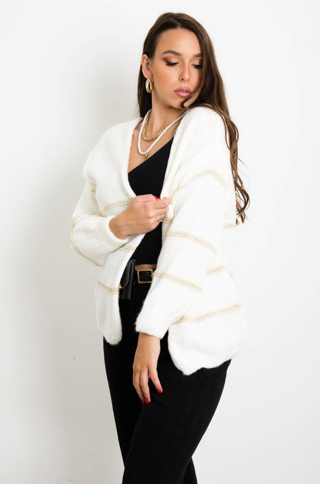 KREMOWO-ZŁOTY SWETER KARDIGAN 