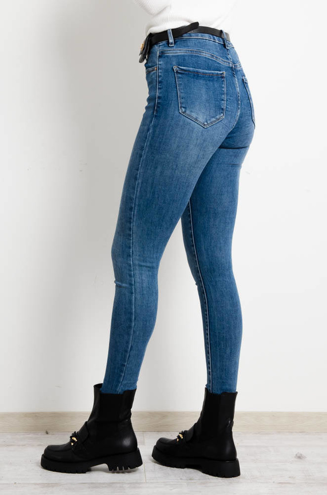 NIEBIESKIE SPODNIE JEANSOWE Z PASKIEM W ZESTAWIE-WYSOKI STAN