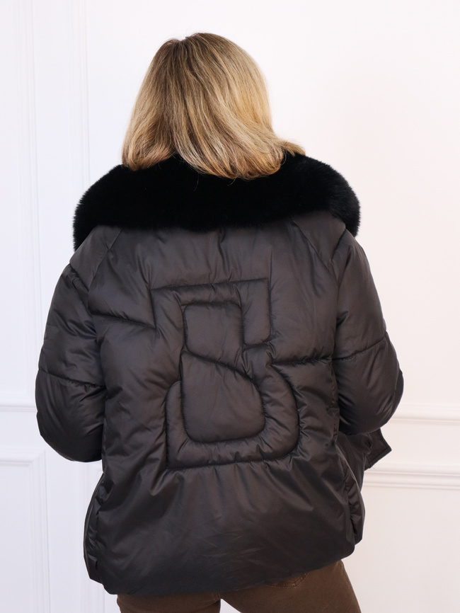 KURTKA ZIMOWA ZAPINANA NA ZAMEK I GUZIKI Z FUTERKIEM- CZARNA