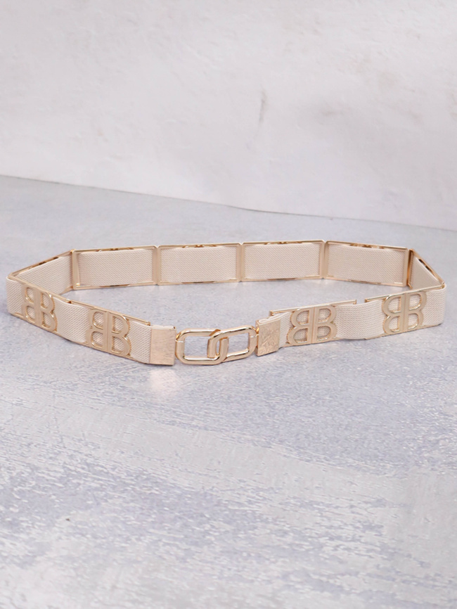 PASEK NA GUMIE ZE ZŁOTYMI ELEMENTAMI BB- BEŻOWY