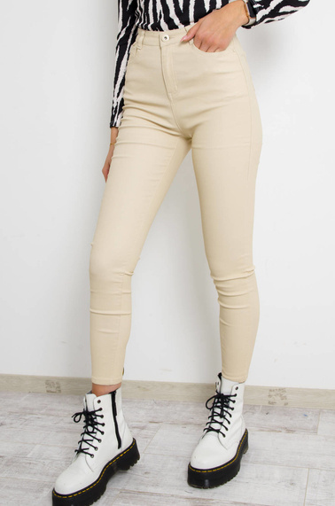 SPODNIE WOSKOWANE Z WYSOKIM STANEM- BEŻOWE