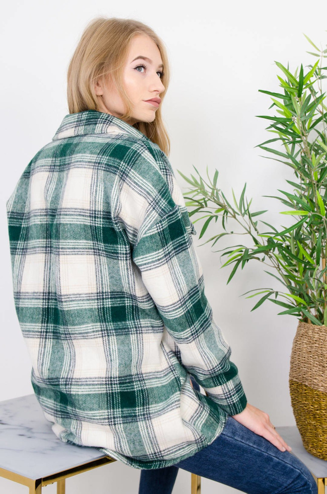 ZIELONA FLANELOWA KOSZULA W KRATĘ ZAPINANA NA GUZIKI