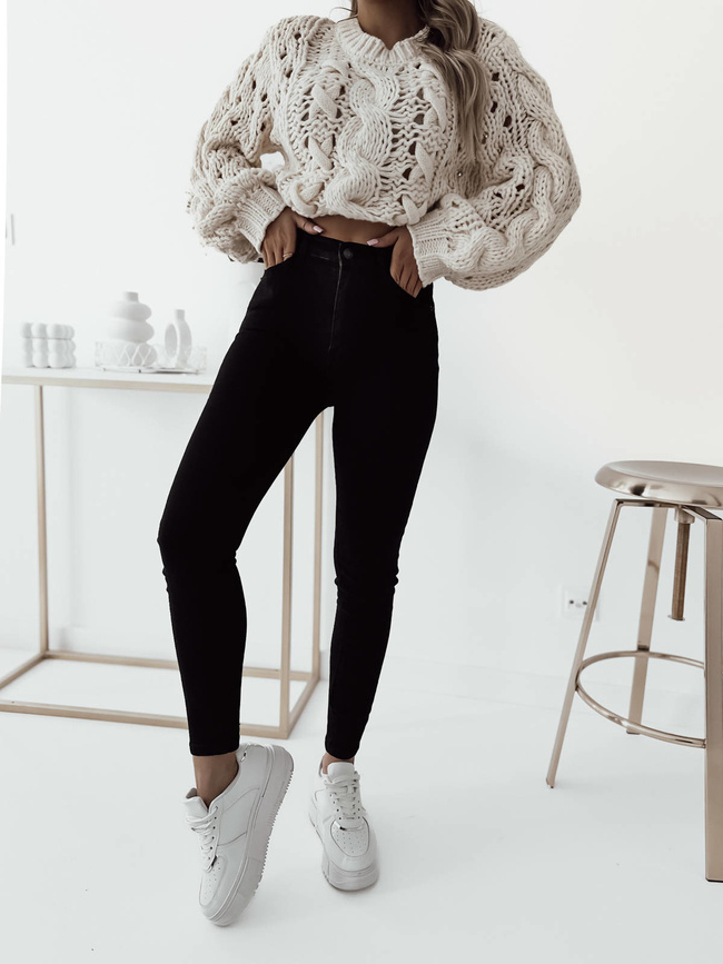 SPODNIE JEANSOWE SKINNY Z BARDZO WYSOKIM STANEM- CZARNE