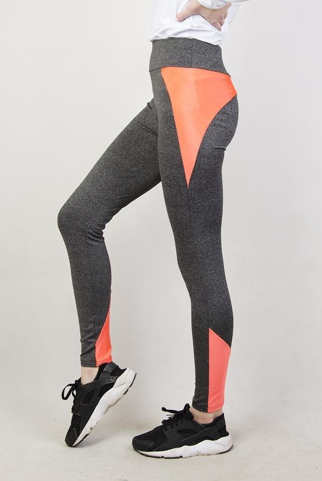 Szaro-pomarańczowe legginsy fitness