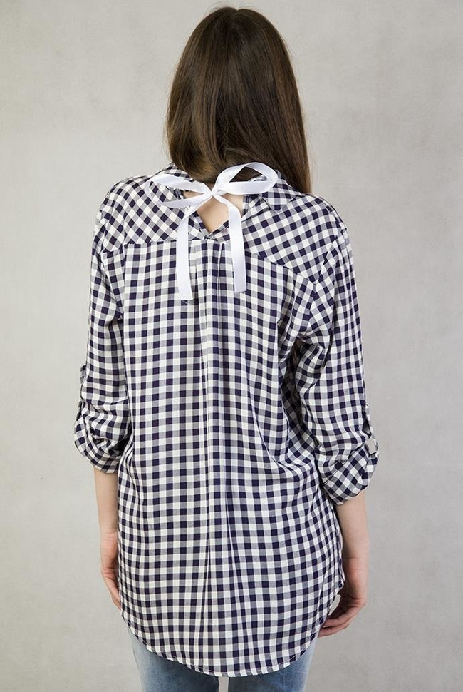 Asymetryczna Koszula w fioletowo-białą kratę