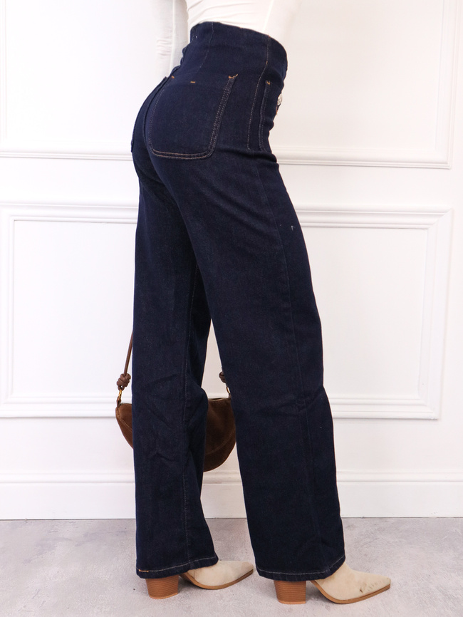 SPODNIE JEANSOWE Z OZDOBNYMI GUZIKAMI I KIESZENIAMI Z PRZODU- GRANATOWE