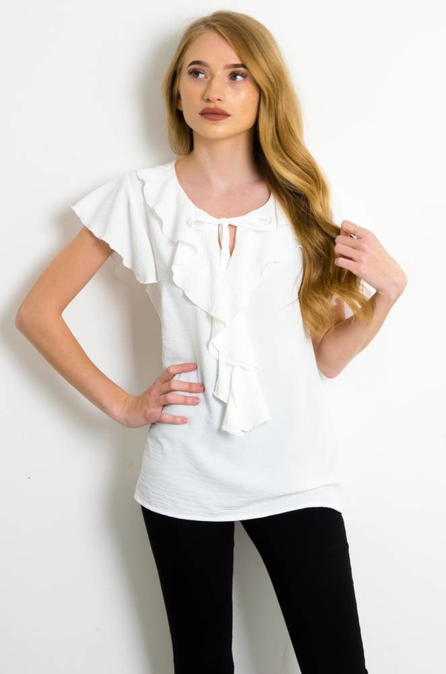 BIAŁA BLUZKA KOSZULOWA Z ŻABOTEM