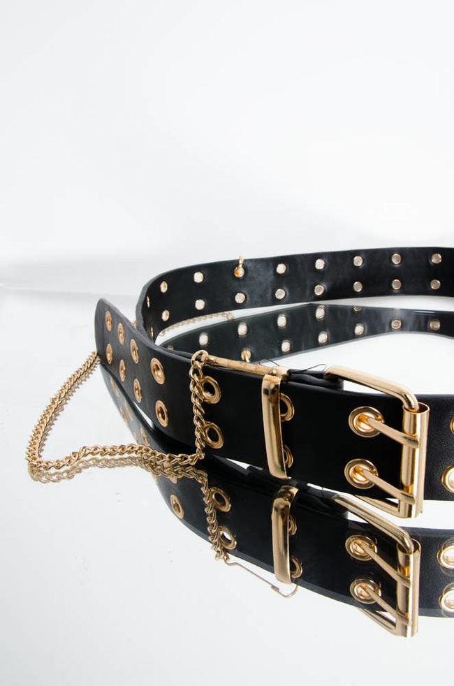 CZARNY PASEK Z OZDOBNYMI KÓŁKAMI I ŁAŃCUSZKIEM 