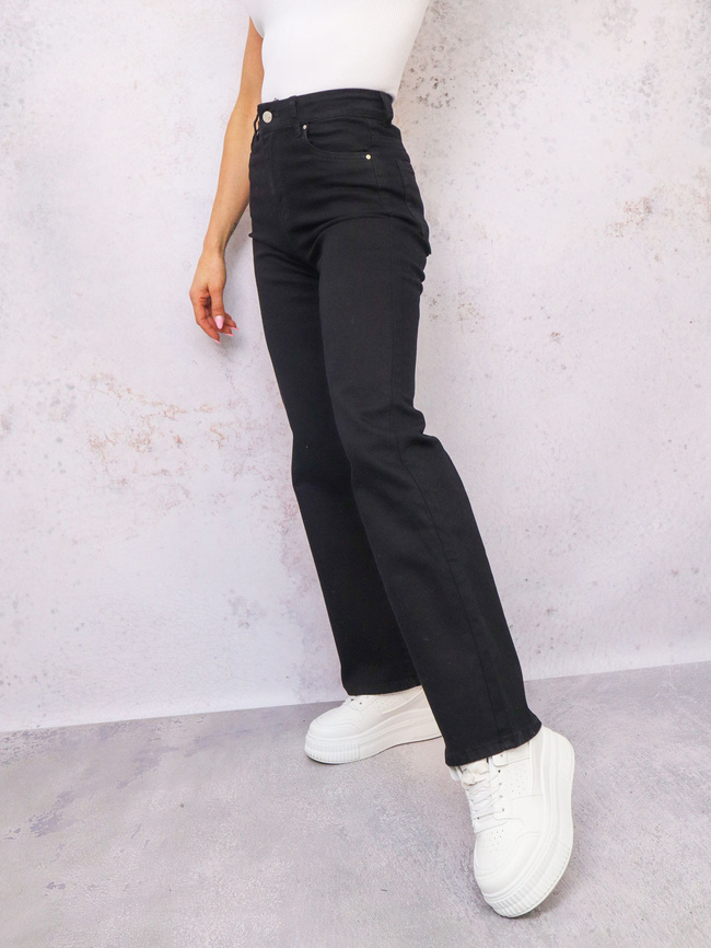 CZARNE SPODNIE JEANSOWE Z SZEROKIMI NOGAWKAMI