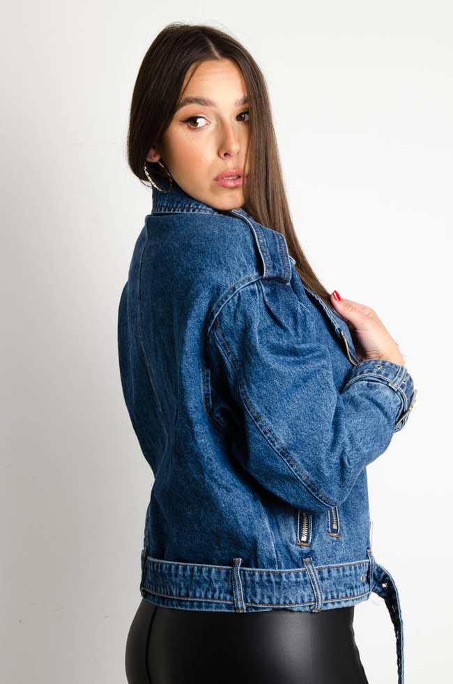 JEANSOWA KURTKA BIKER W KOLORZE GRANATU