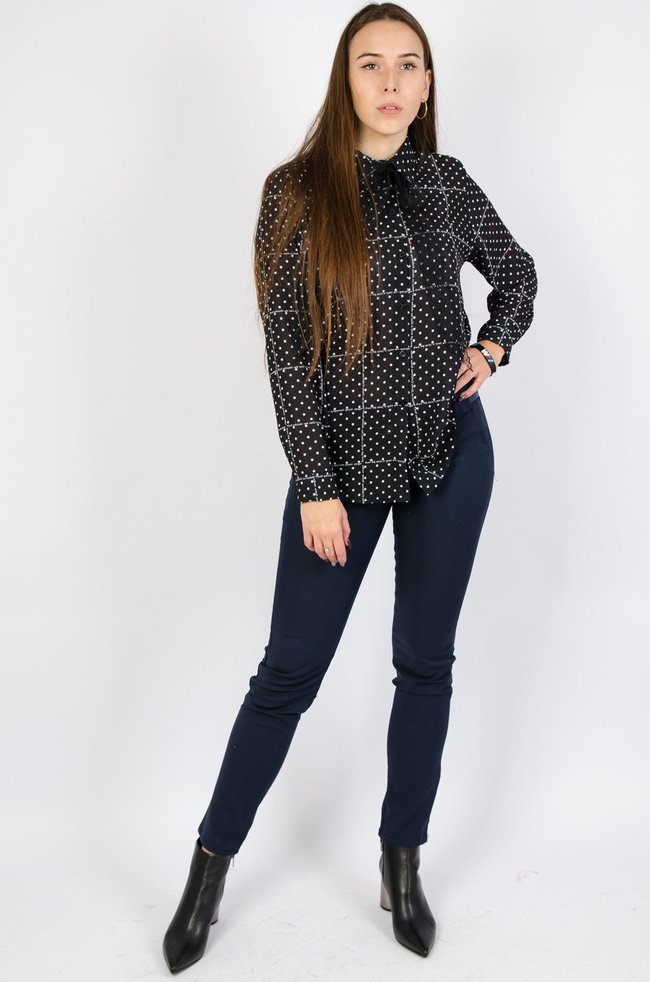 Czarna koszula mgiełka w białe kropki
