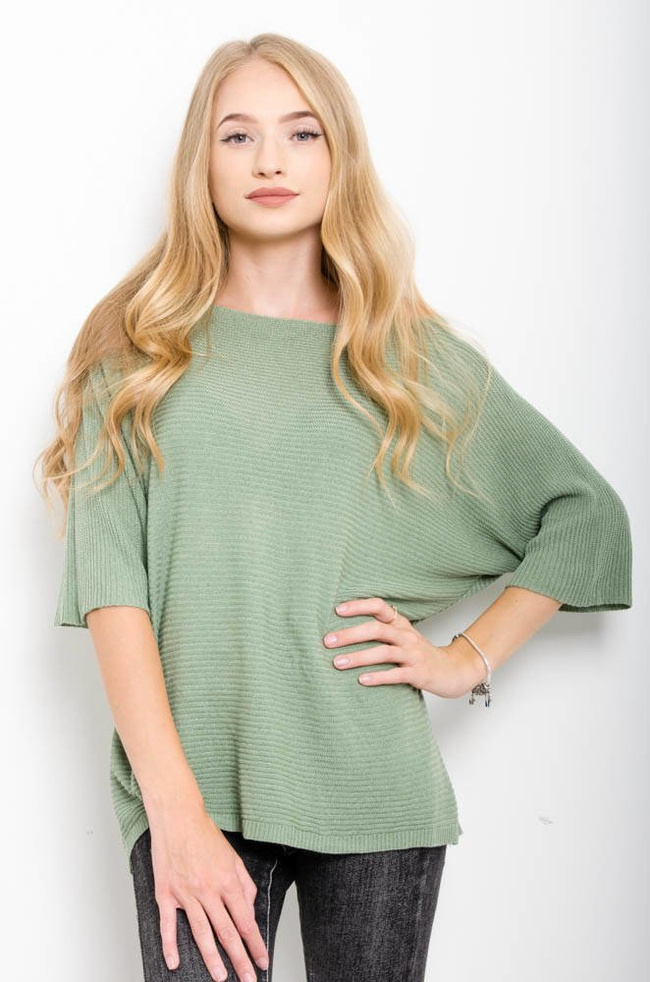 ZIELONY DZIANINOWY SWETEREK W PRĄŻEK