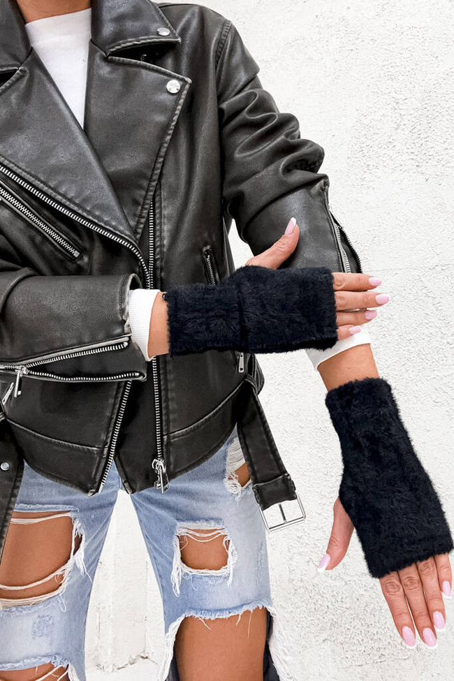 FUTRZANE RĘKAWICZKI BEZ PALCÓW- CZARNE