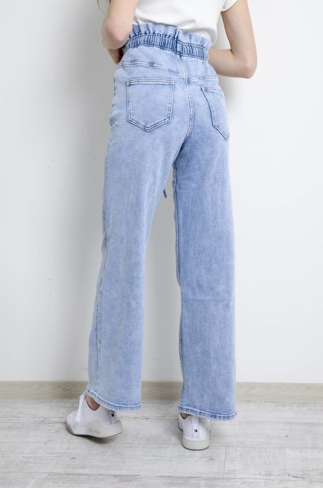 SPODNIE JEANSOWE Z GUMĄ W PASIE- SZEROKIE NOGAWKI