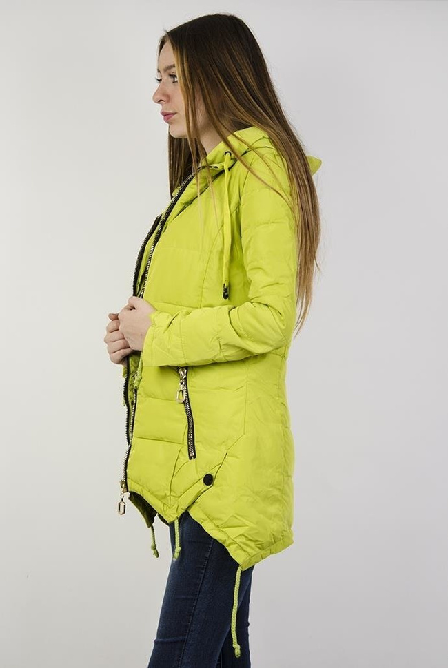 Pikowana, asymetryczna kurtka limonkowa