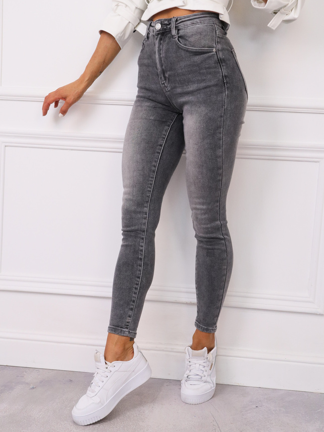 SPODNIE JEANSOWE Z WYSOKIM STANEM - SZARE