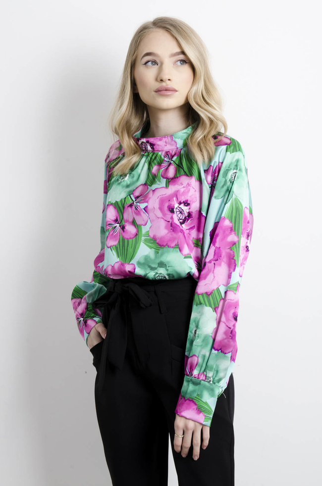BLUZKA SATYNOWA W KWIATY