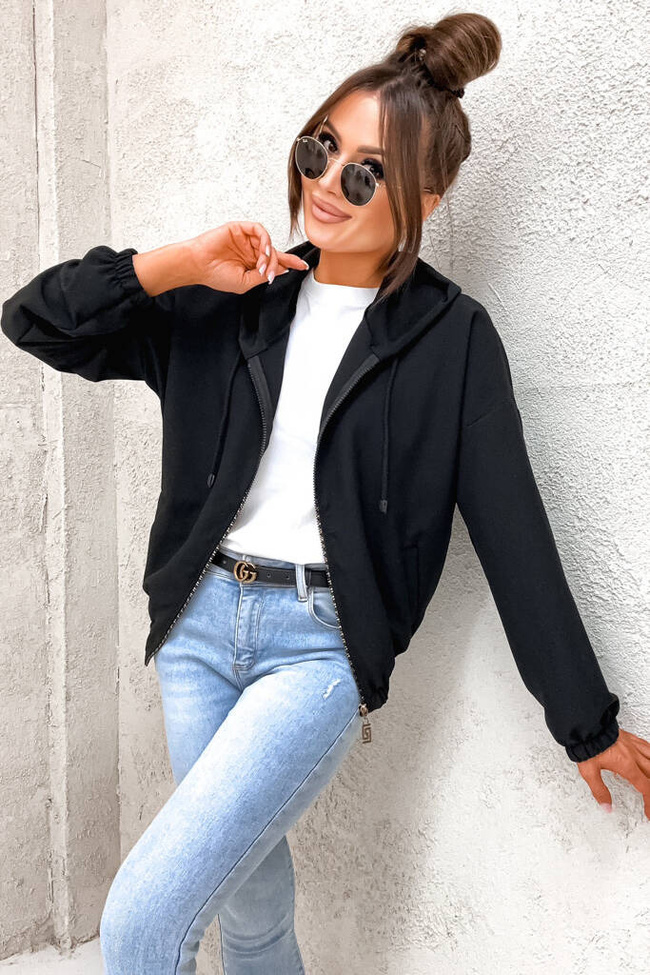 BLUZA BOMBERKA ZE ZŁOTYM ZAMKIEM- CZARNA