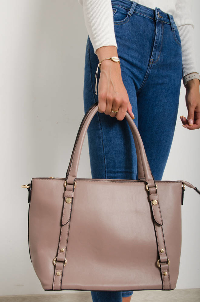TORBA TYPU SHOPPER Z IMITACJI SKÓRY- MOKKA