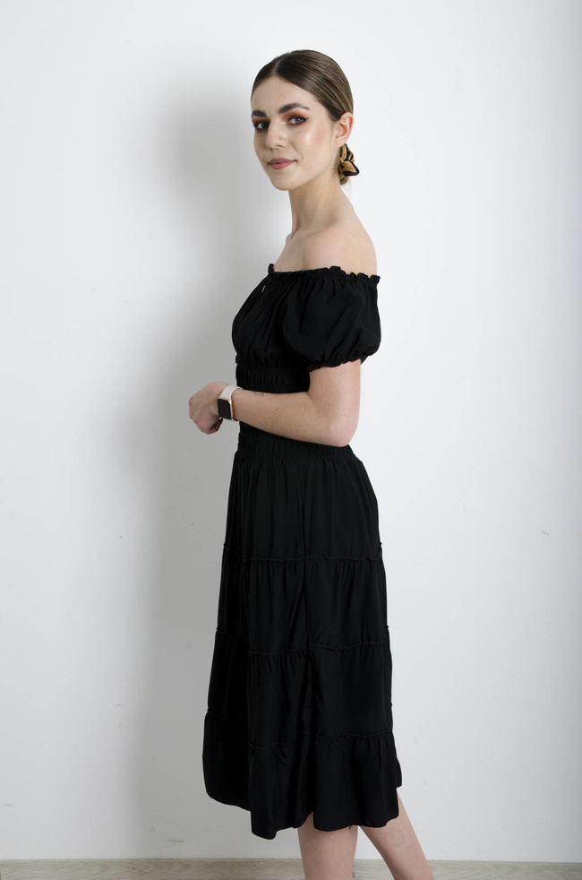 SUKIENKA HISZPANKA MIDI Z GUMĄ W PASIE- CZARNA